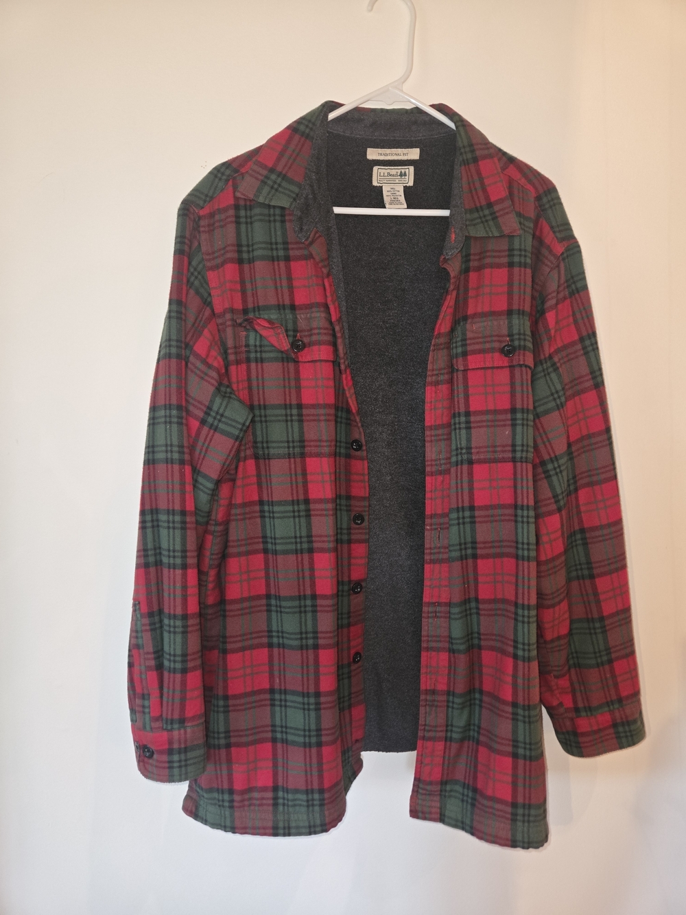 L.L. Bean Red and Green Tartan Flannel Coat-Shacket